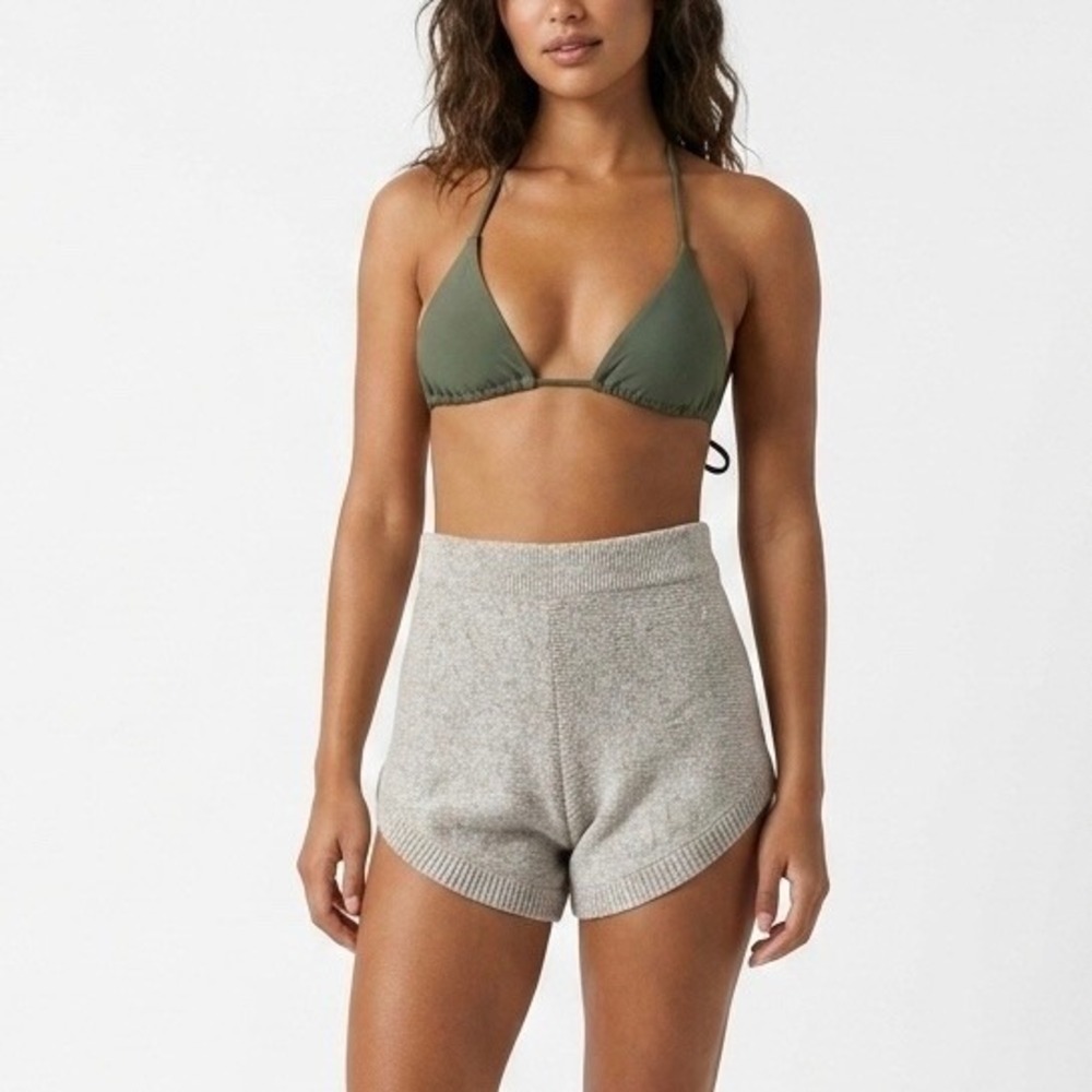 Free People Beach Oatmeal Beige Cotton Knit Dolphin Hem Shorts Size XS